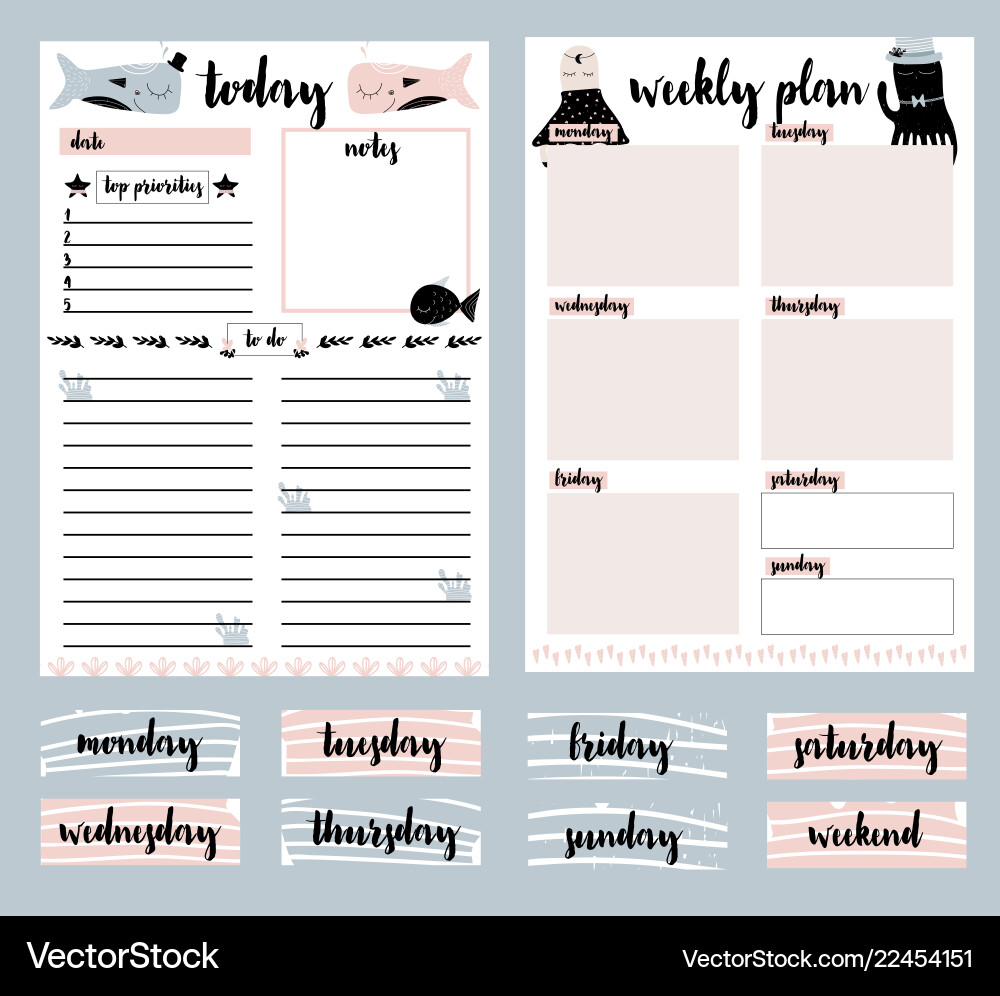 Clip art collection of daily planner weekly Clip art collection of daily planner weekly vector image