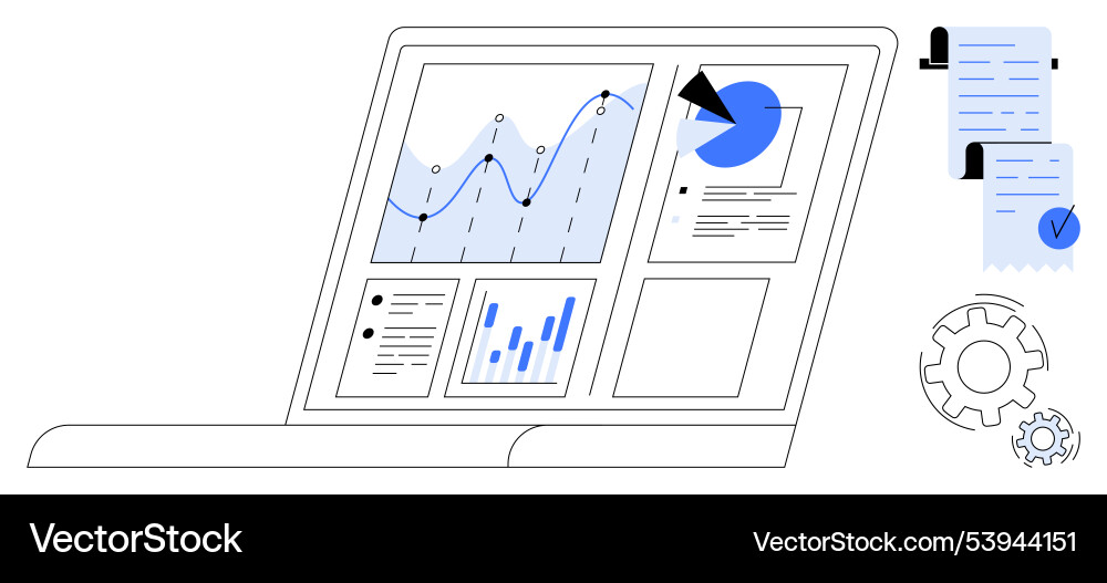Data analytics with graphs and reports on laptop Data analytics with graphs and reports on laptop vector image