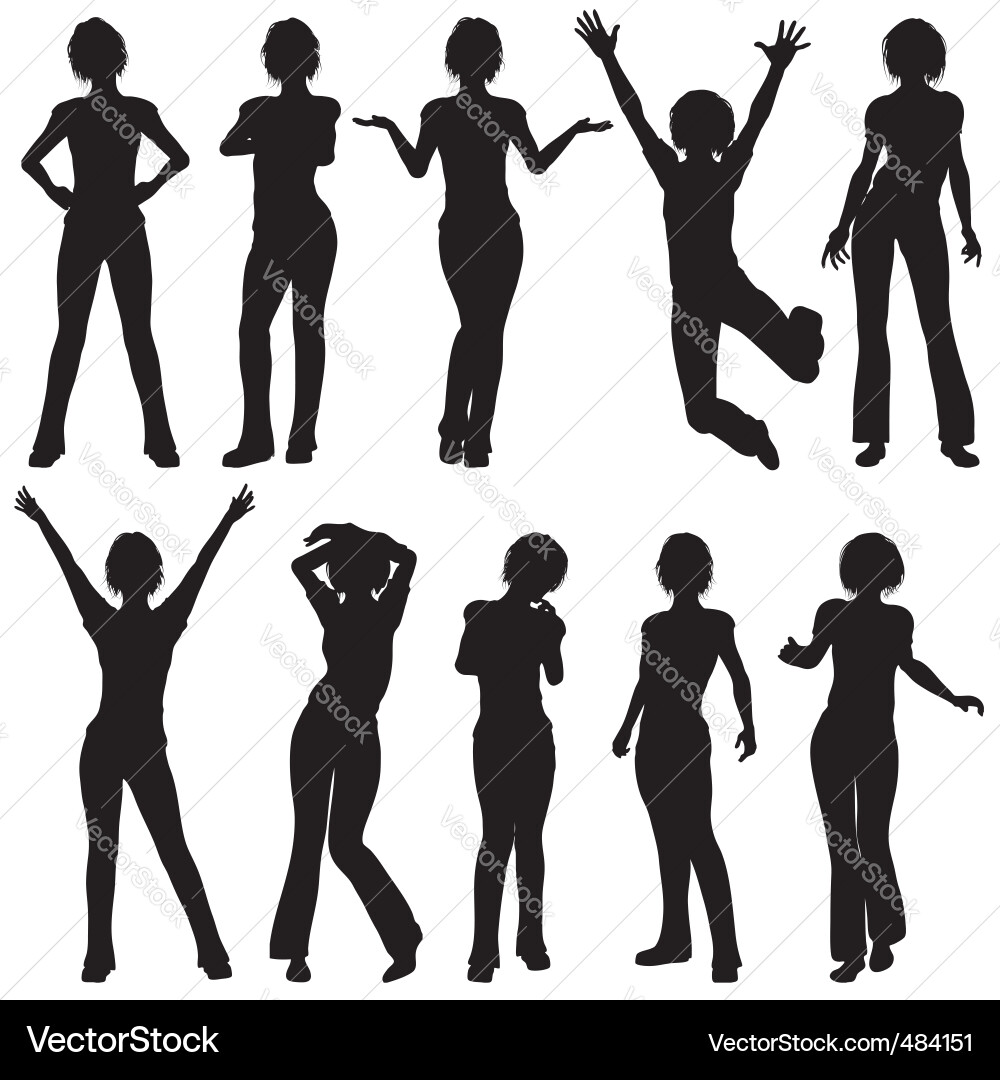 Girl Silhouettes - Various Poses Vector Image