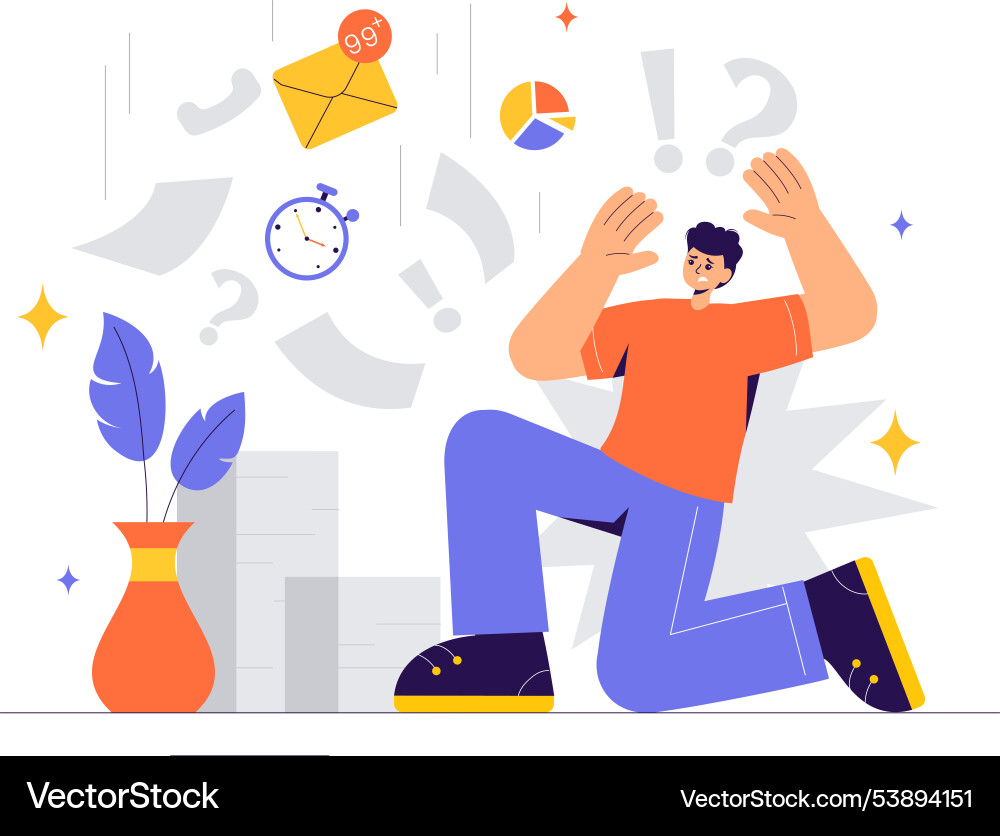 Overloading of a busy employee multitasking Overloading of a busy employee multitasking vector image