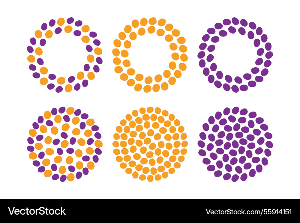 Plums and apricots circular frames round Plums and apricots circular frames round Vector Image