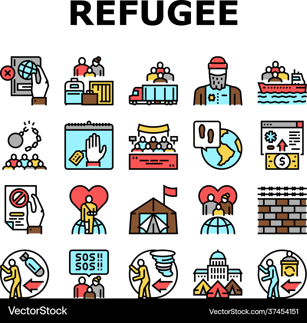 Refugee from problem collection icons set Refugee from problem collection icons set vector image