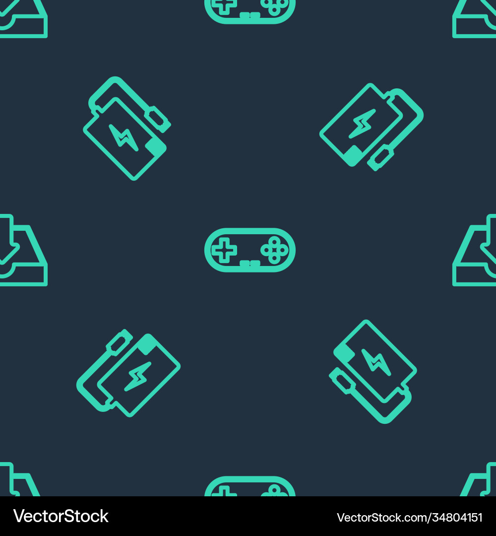 Set line gamepad power bank and download inbox Set line gamepad power bank and download inbox vector image