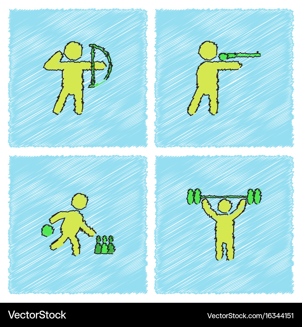 Set of olympic game design in hatching style vector image