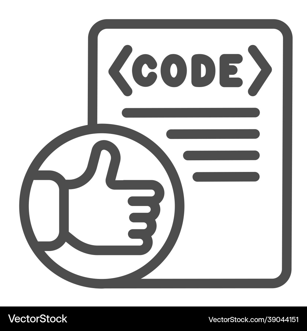 Thumbs up on code file coding well done line icon Vector Image