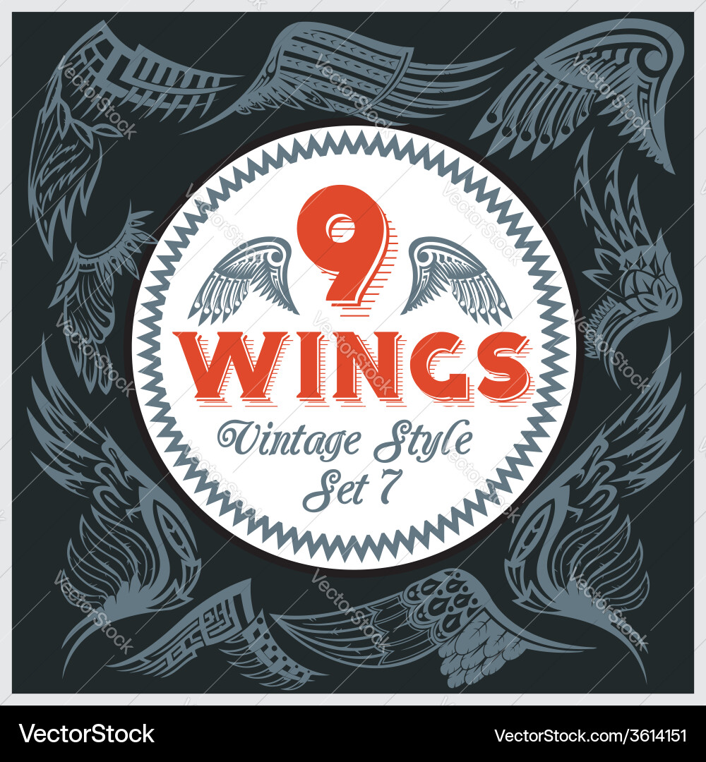 Vintage Wing Motif Set Vektorbild