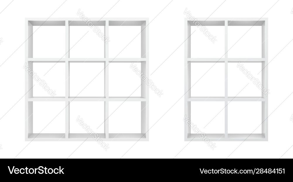 White empty bookshelf template realistic isolated White empty bookshelf template realistic isolated vector image