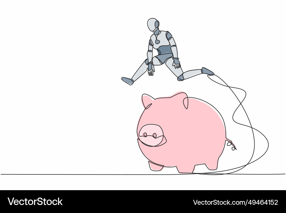 Continuous one line drawing robot jumping over Continuous one line drawing robot jumping over Vector Image