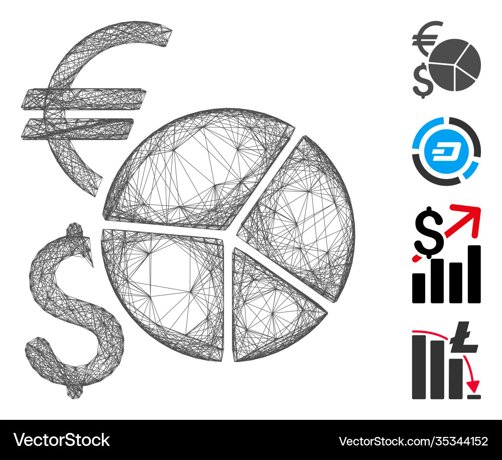 Hatched currency pie chart mesh Hatched currency pie chart mesh vector image