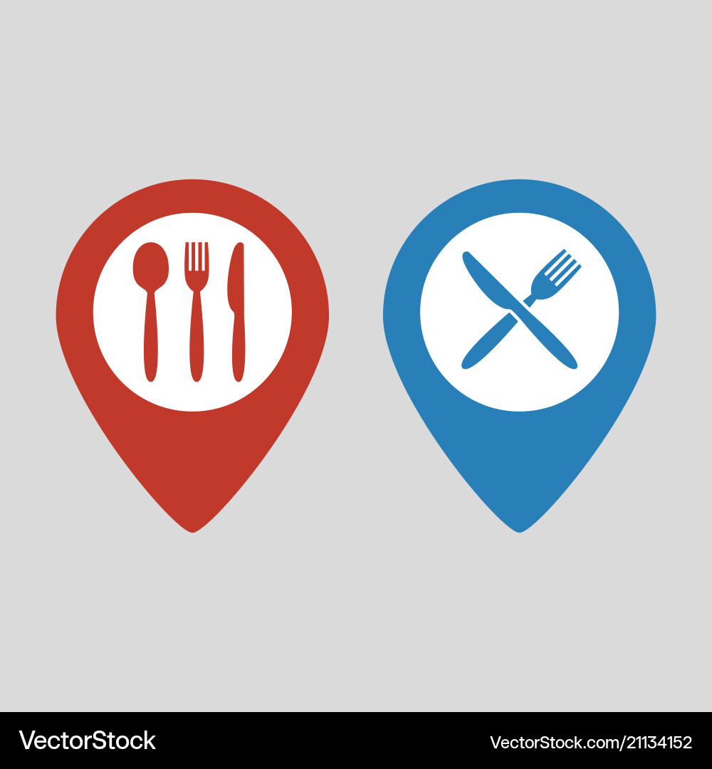 Map marker location with fork spoon and knife Map marker location with fork spoon and knife vector image