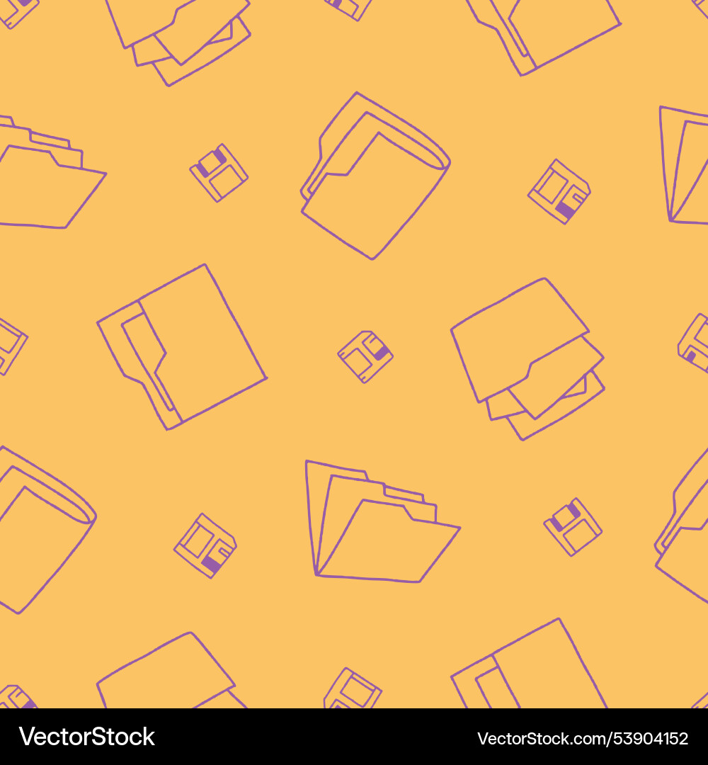 Outline folder floppy disk seamless pattern Vector Image