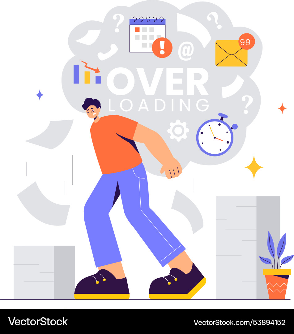 Overloading of a busy employee multitasking Overloading of a busy employee multitasking vector image