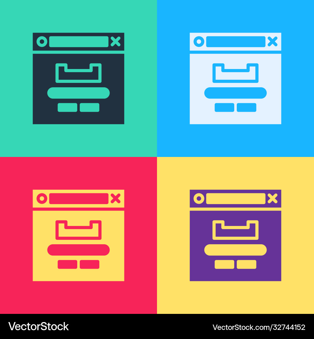 Pop art browser window icon isolated on color Pop art browser window icon isolated on color vector image