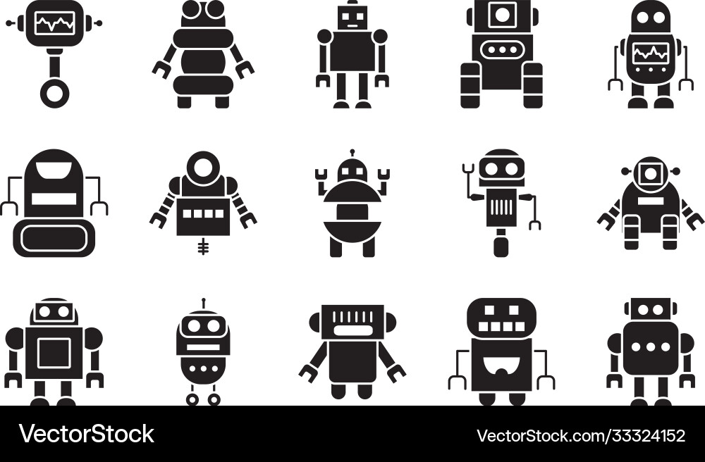 Robotics and robots icon set silhouette style Robotics and robots icon set silhouette style vector image