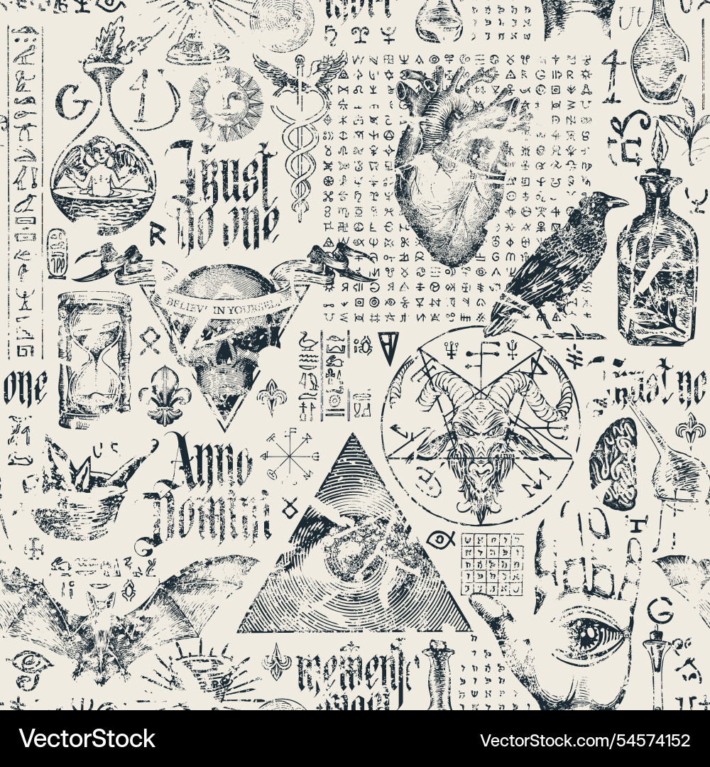 Seamless pattern on occultism alchemy Seamless pattern on occultism alchemy vector image