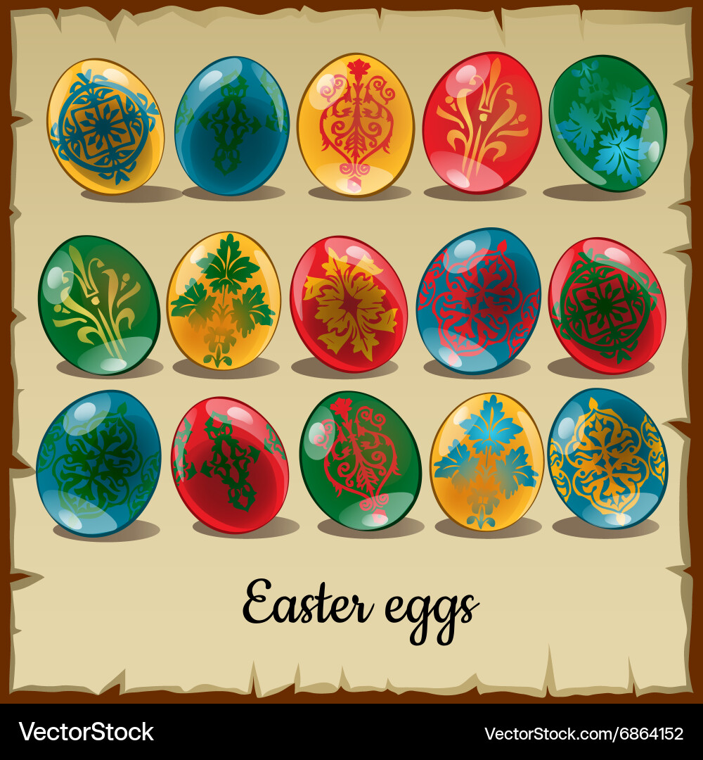 Set of fifteen colorful easter eggs Vector Image