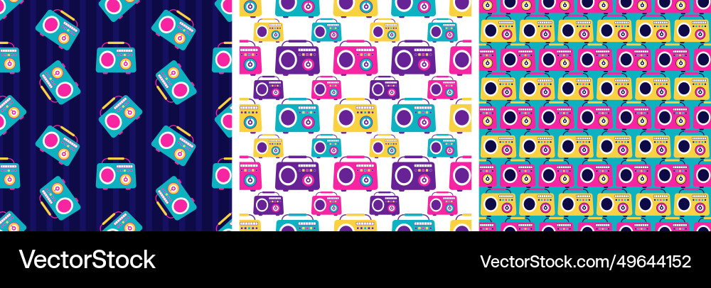 Set of radio seamless pattern design with player Vector Image