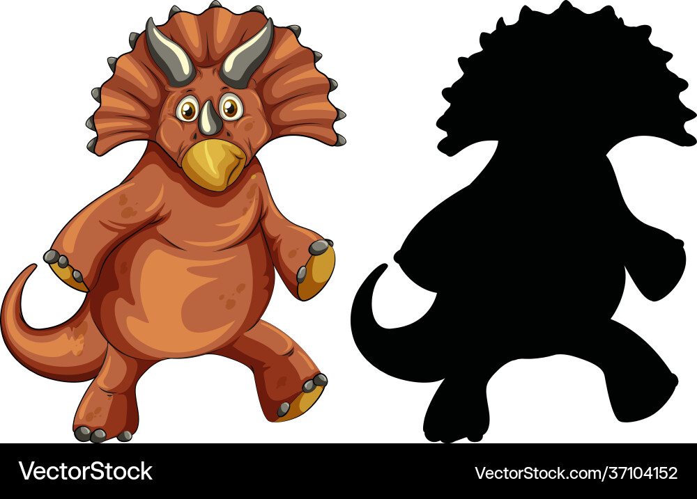 Triceratops Dinosaurier mit seiner Silhouette auf weiß Triceratops Dinosaurier mit seiner Silhouette auf weiß vektorbild
