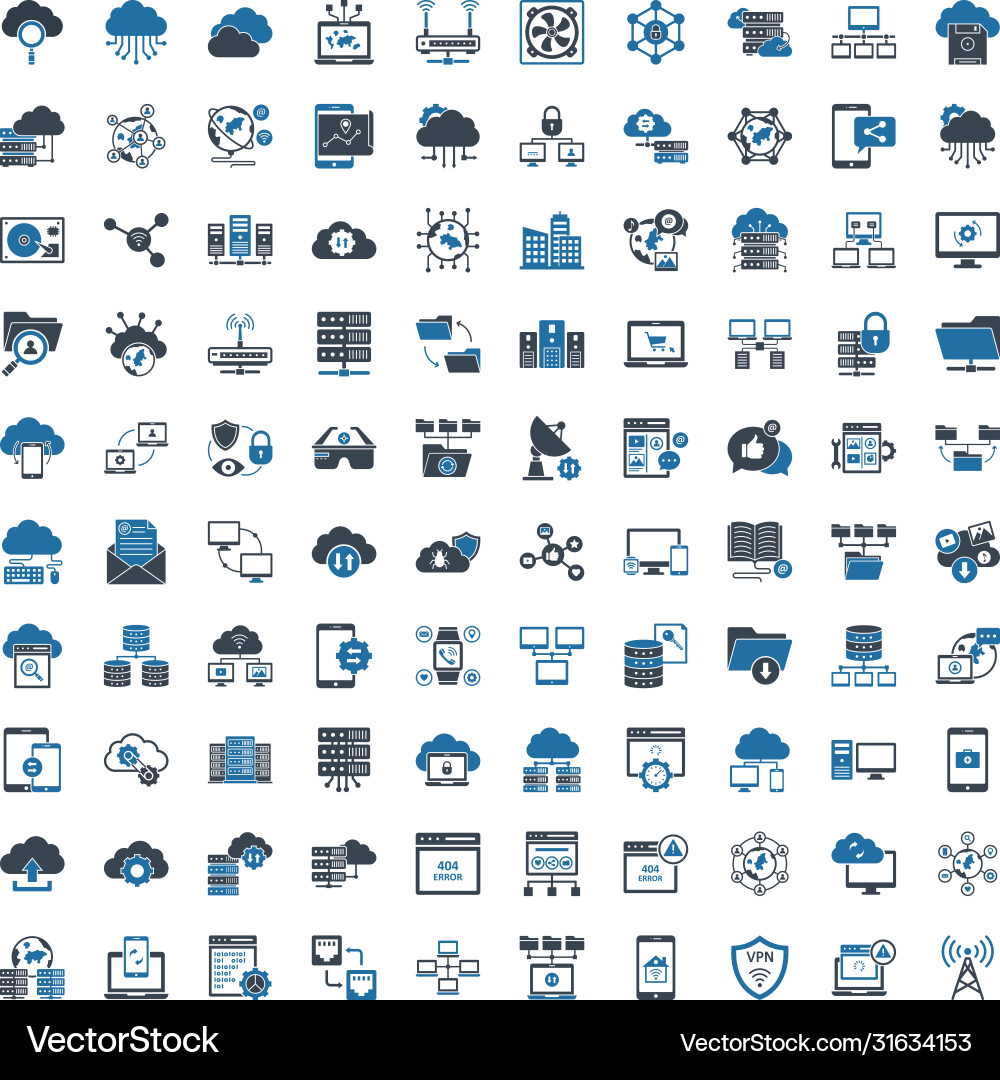 Data and networking icons set every single vector image
