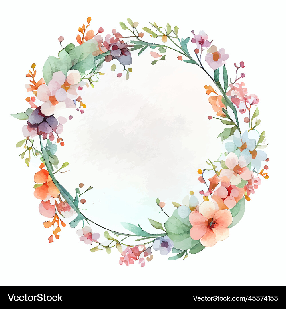 Delicate Watercolor Floral Frame Vector Image