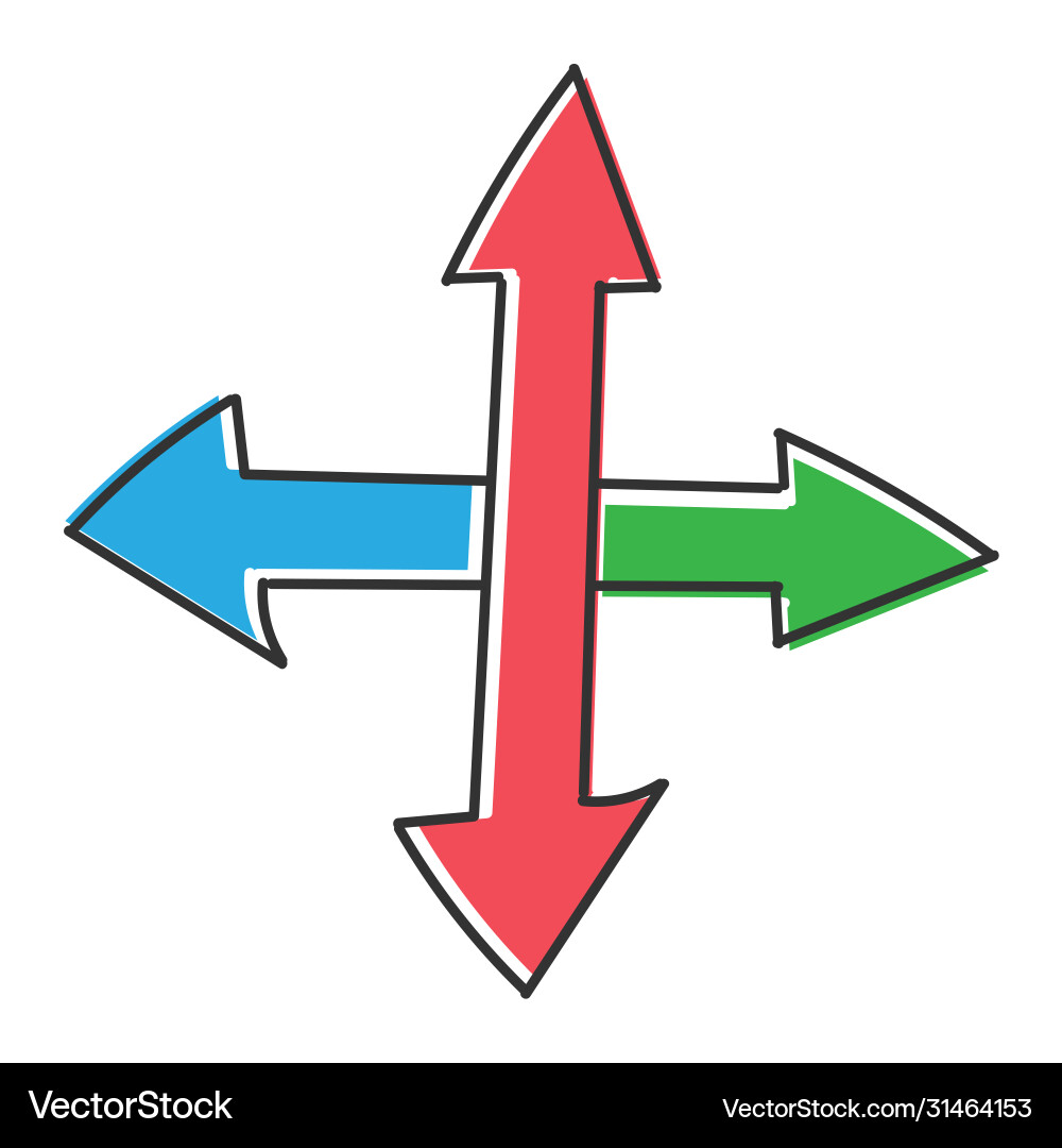 Double color intersecting arrow in doodle Double color intersecting arrow in doodle vector image