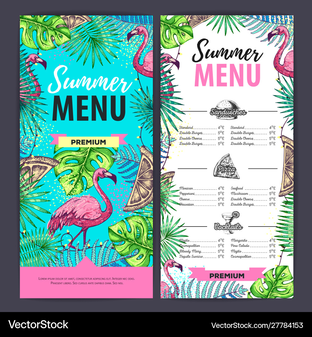 Hand drawing summer menu design with flamingo Vector Image