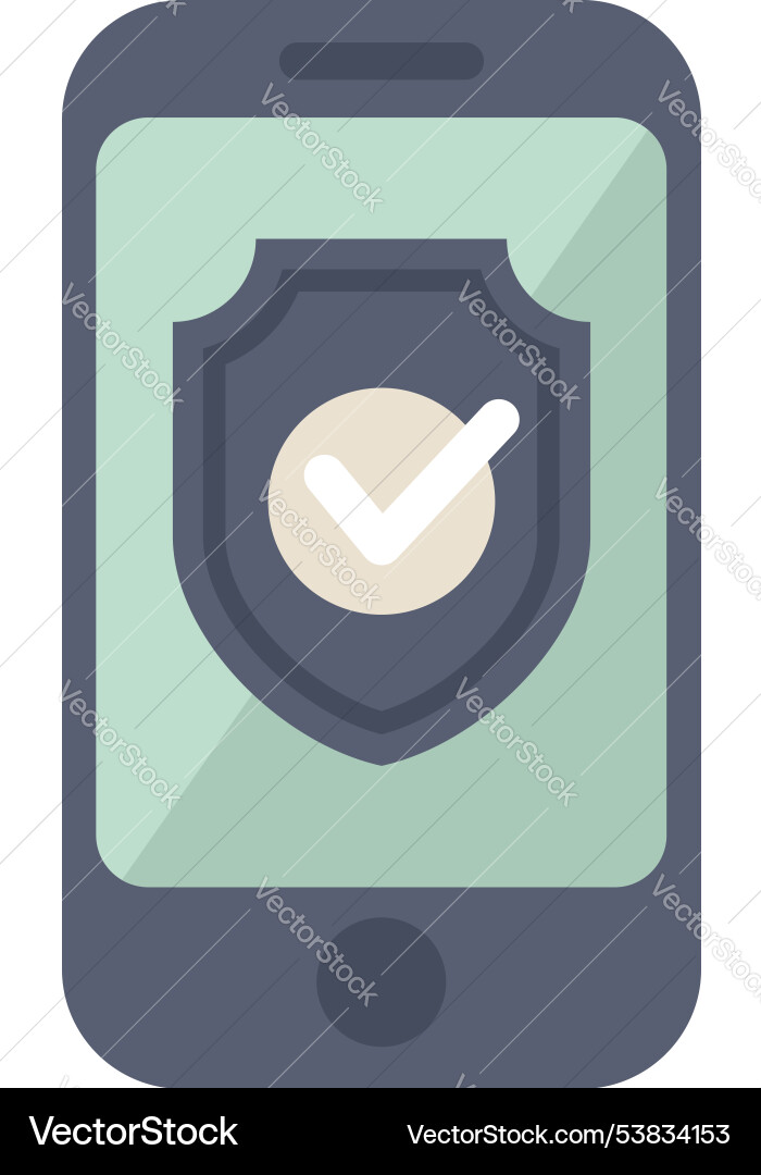 Mobile phone showing security shield with check vector image