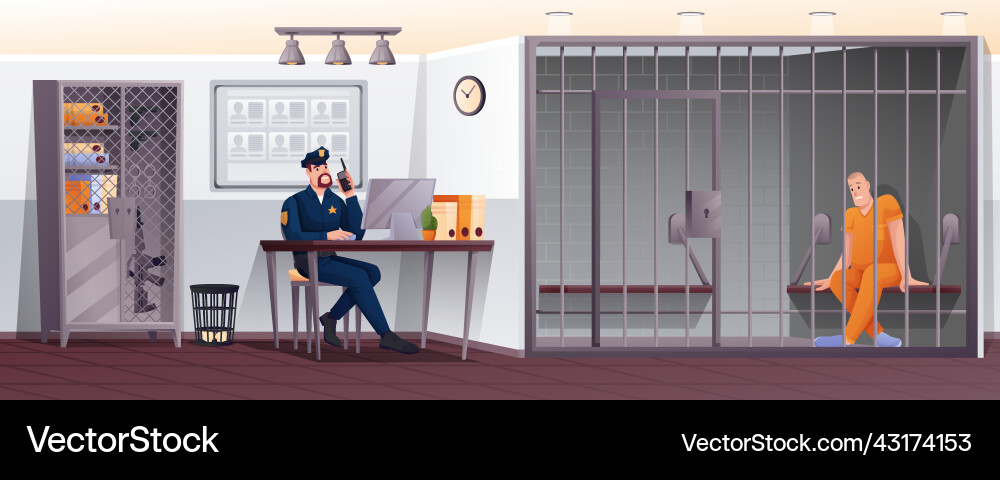 Police Station Scene - Officer and Prisoner Vector Image