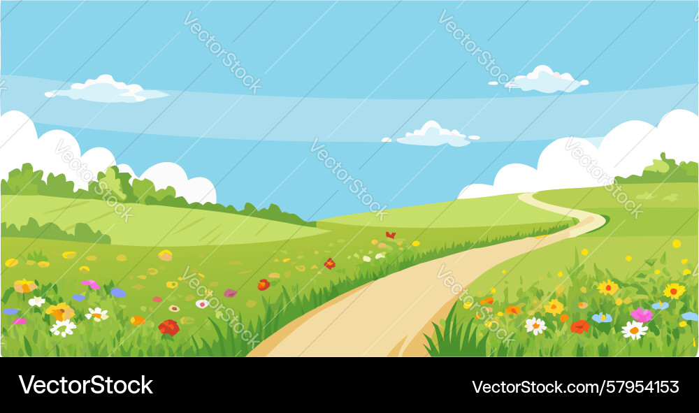 Serene Path Through Green Fields Vector Image