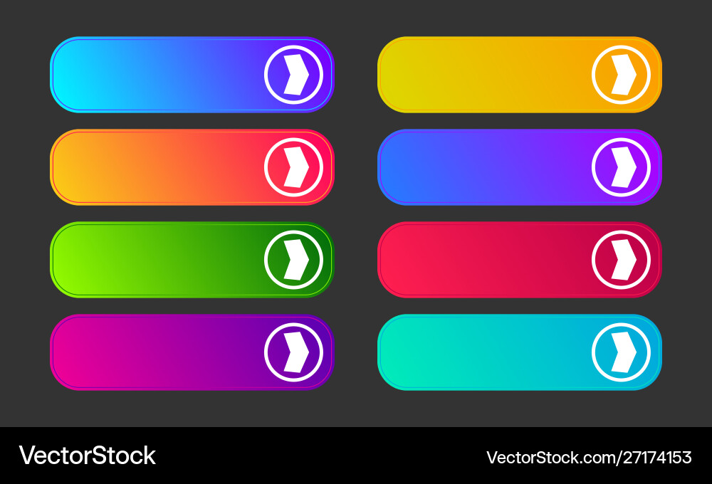Set eight modern gradient buttons with arrows vector image