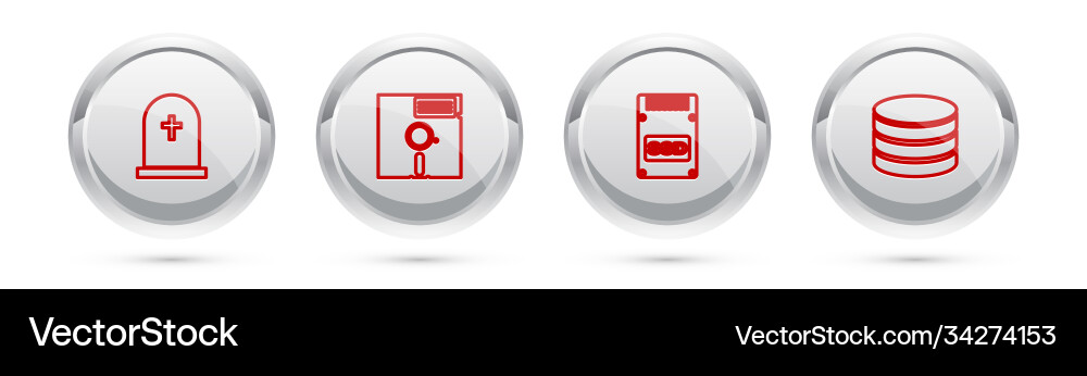 Set line tombstone with cross floppy disk Vector Image