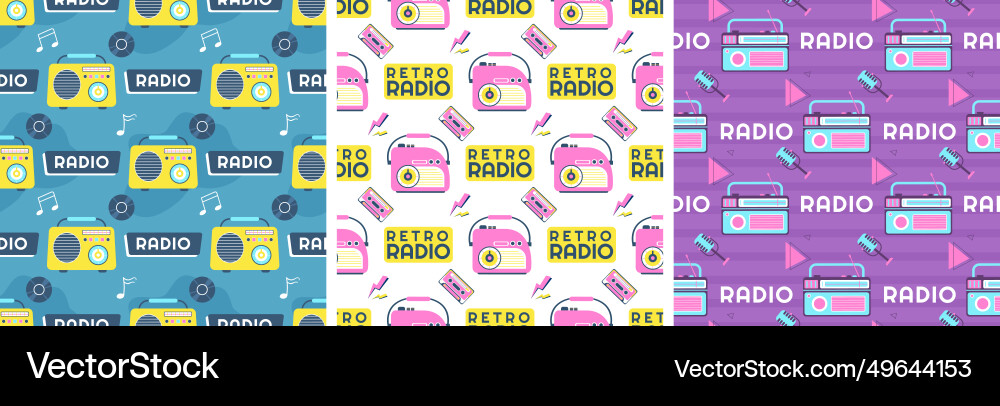 Set of radio seamless pattern design with player Set of radio seamless pattern design with player vector image
