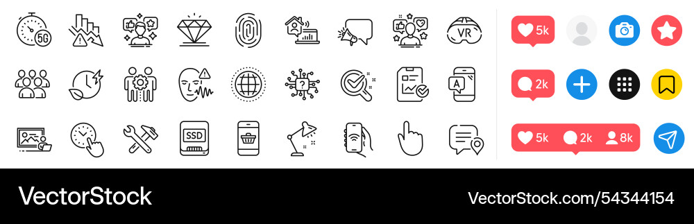 Chat bubble influence and fingerprint line icons Chat bubble influence and fingerprint line icons vector image