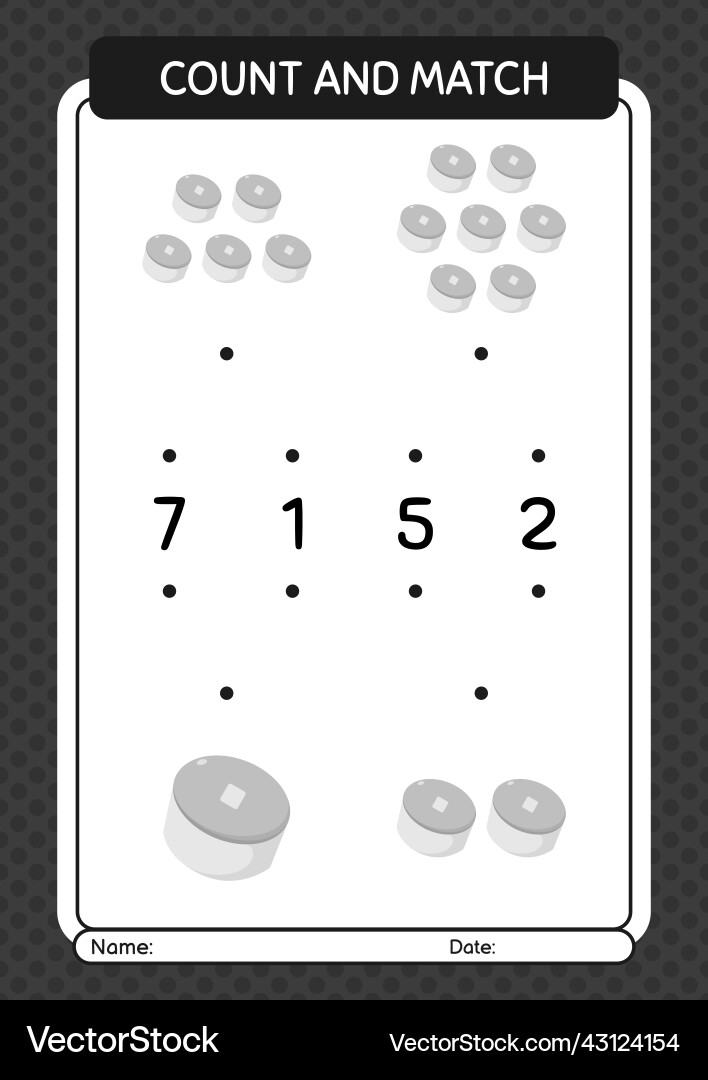 Count and match game with cap worksheet Count and match game with cap worksheet Vector Image