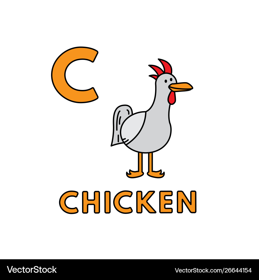 Cute cartoon animals alphabet chicken Cute cartoon animals alphabet chicken vector image