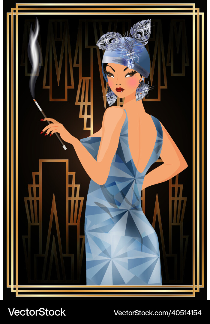 Flapper woman with cigarette holder style art deco Flapper woman with cigarette holder style art deco vector image