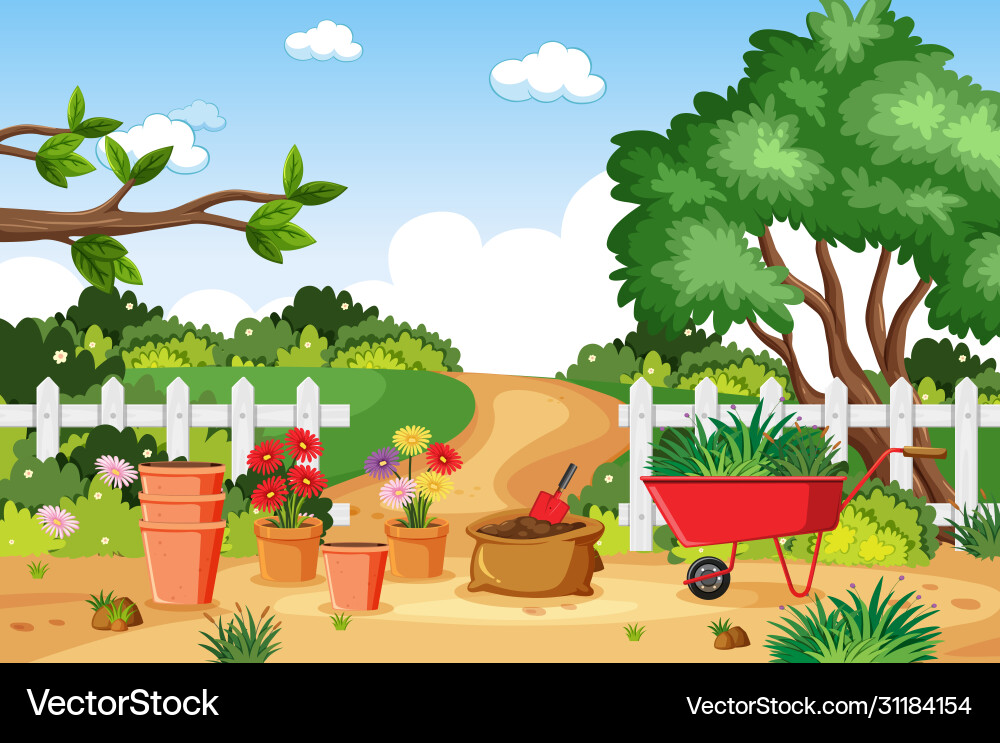 Hintergrundszene mit Gartenwerkzeugen im Park Hintergrundszene mit Gartenwerkzeugen im Park vektorbild