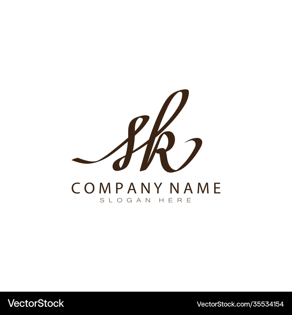 Sk initials handwritten design template Sk initials handwritten design template vector image