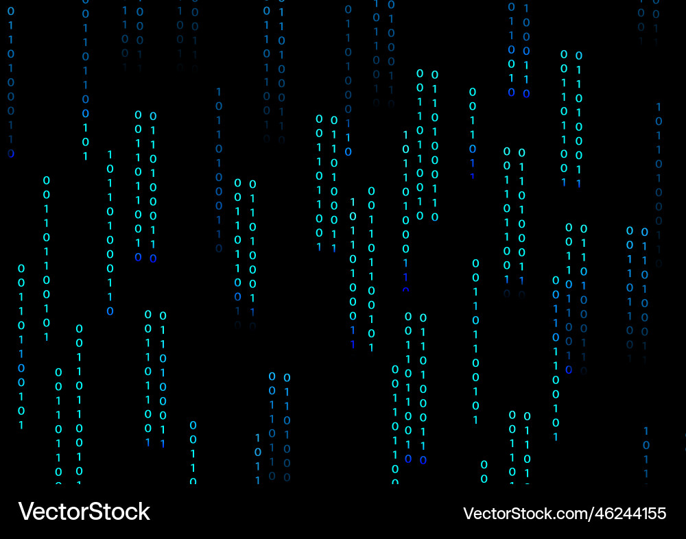 Blue binary code on a black background vector image