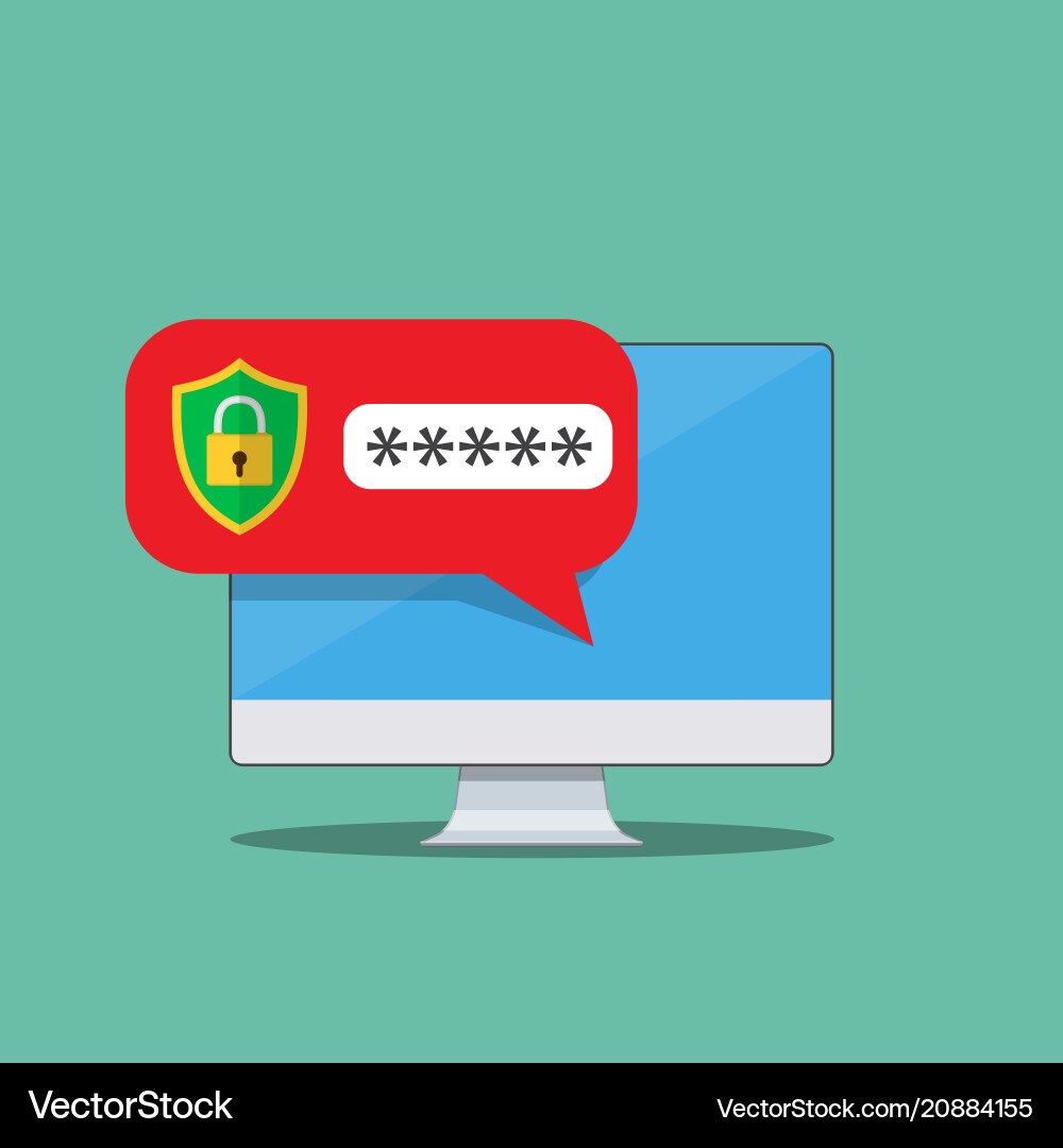 Desktop computer with password Desktop computer with password vector image