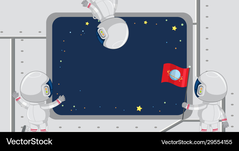 Frame template design with astronauts looking Frame template design with astronauts looking Vector Image