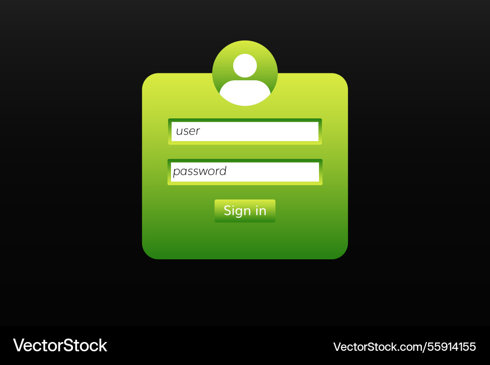 Green rectangle with user icon and sign Royalty Free Vector