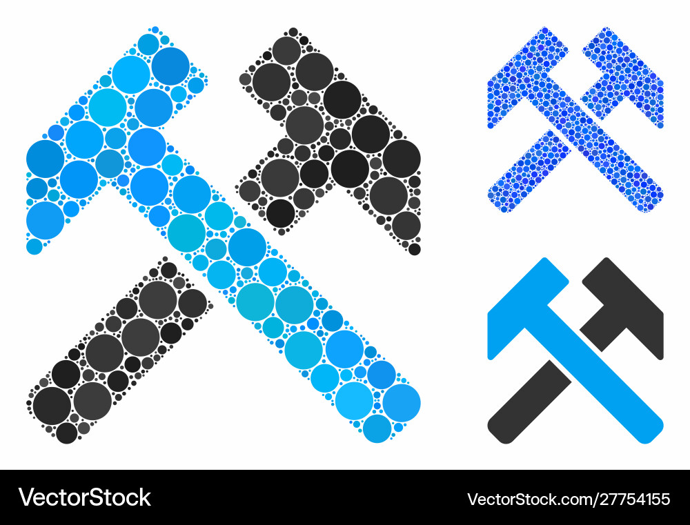Hammers mosaic icon round dots Hammers mosaic icon round dots Vector Image