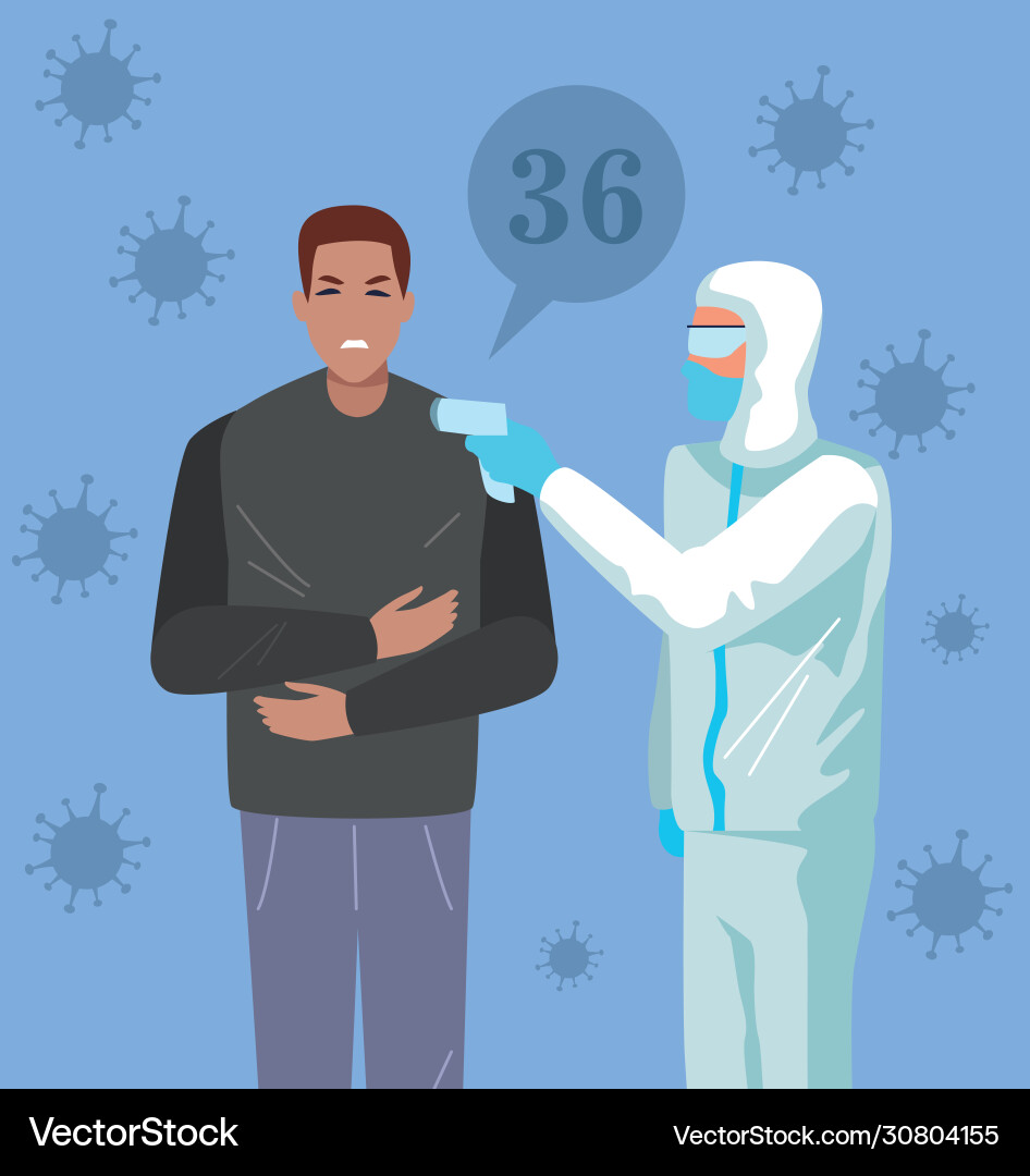 Man in temperature check point for covid19 Man in temperature check point for covid19 Vector Image
