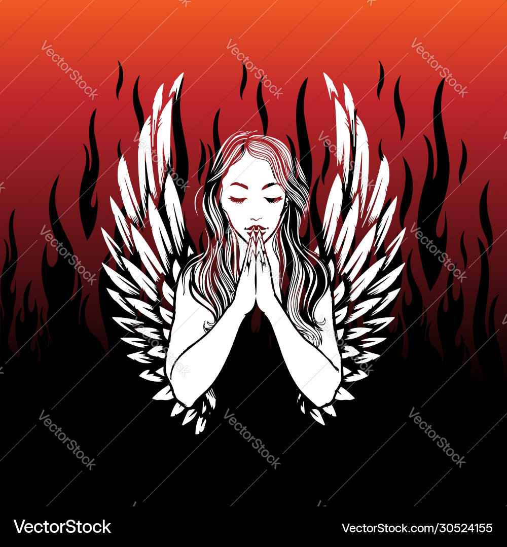 Praying angel tattoo design pretty woman Praying angel tattoo design pretty woman vector image