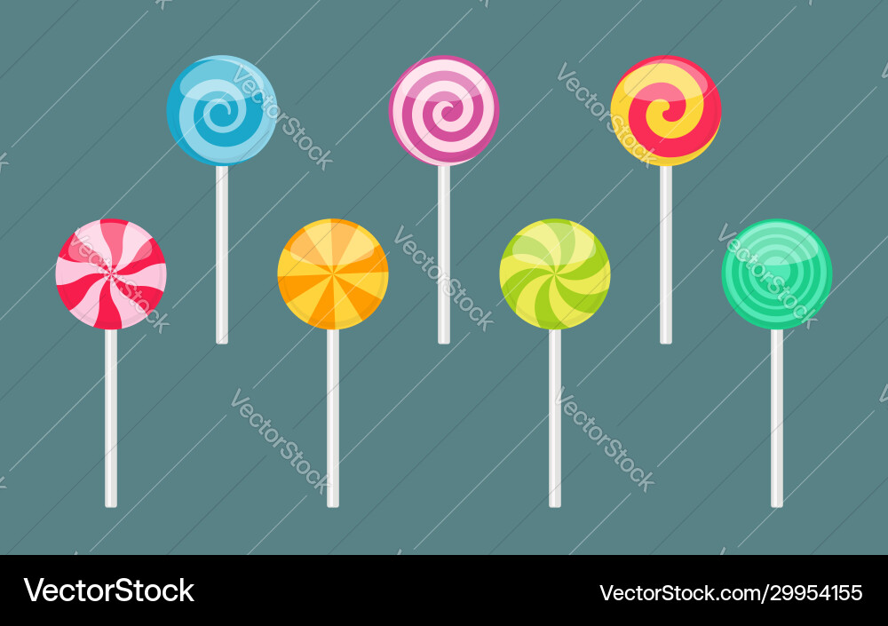 Set lollipops with spiral and ray patterns vector image