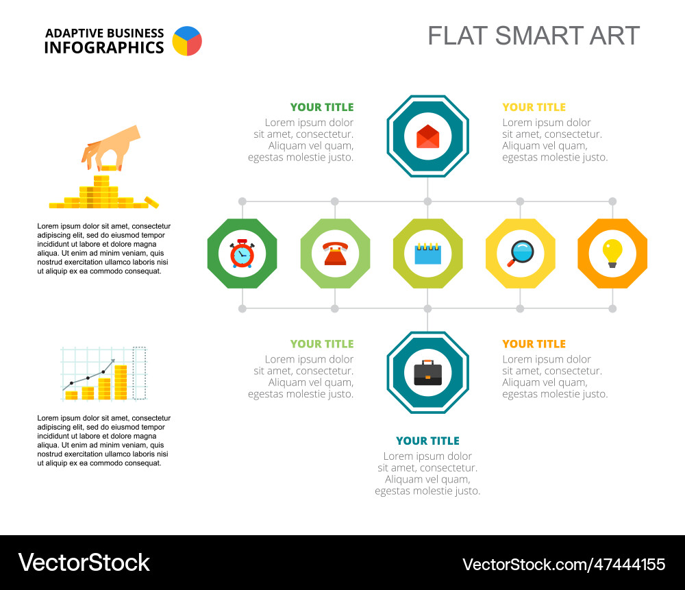 Seven elements flowchart slide template Seven elements flowchart slide template vector image