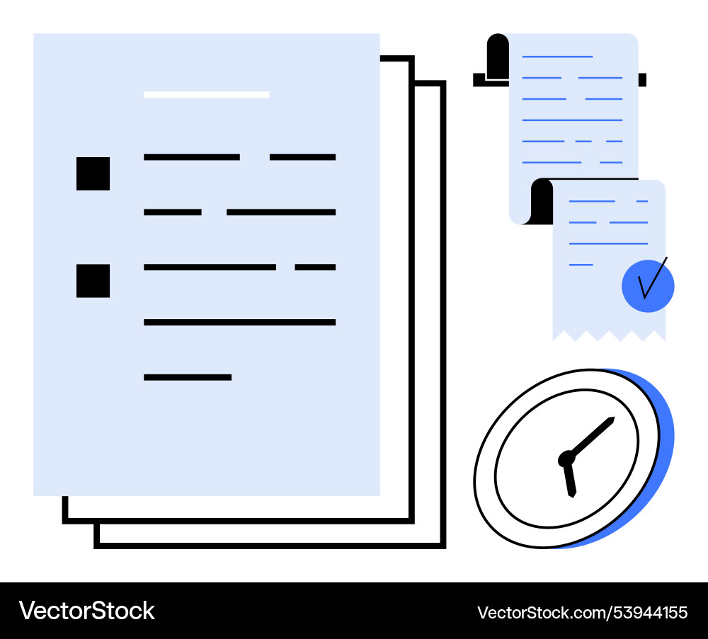 Time management concept with documents and clock vector image