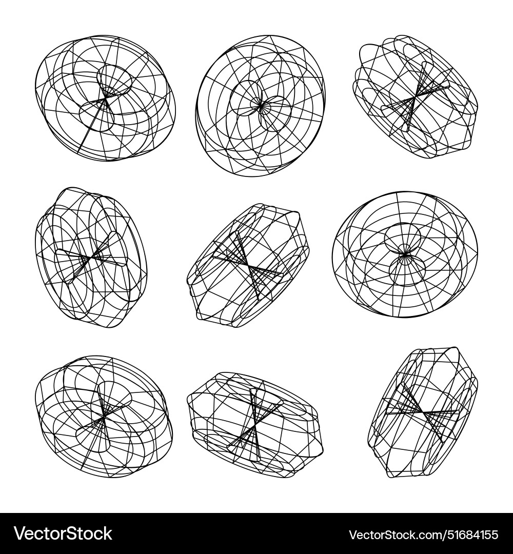 Wireframe lined shapes perspective mesh 3d grid Vector Image