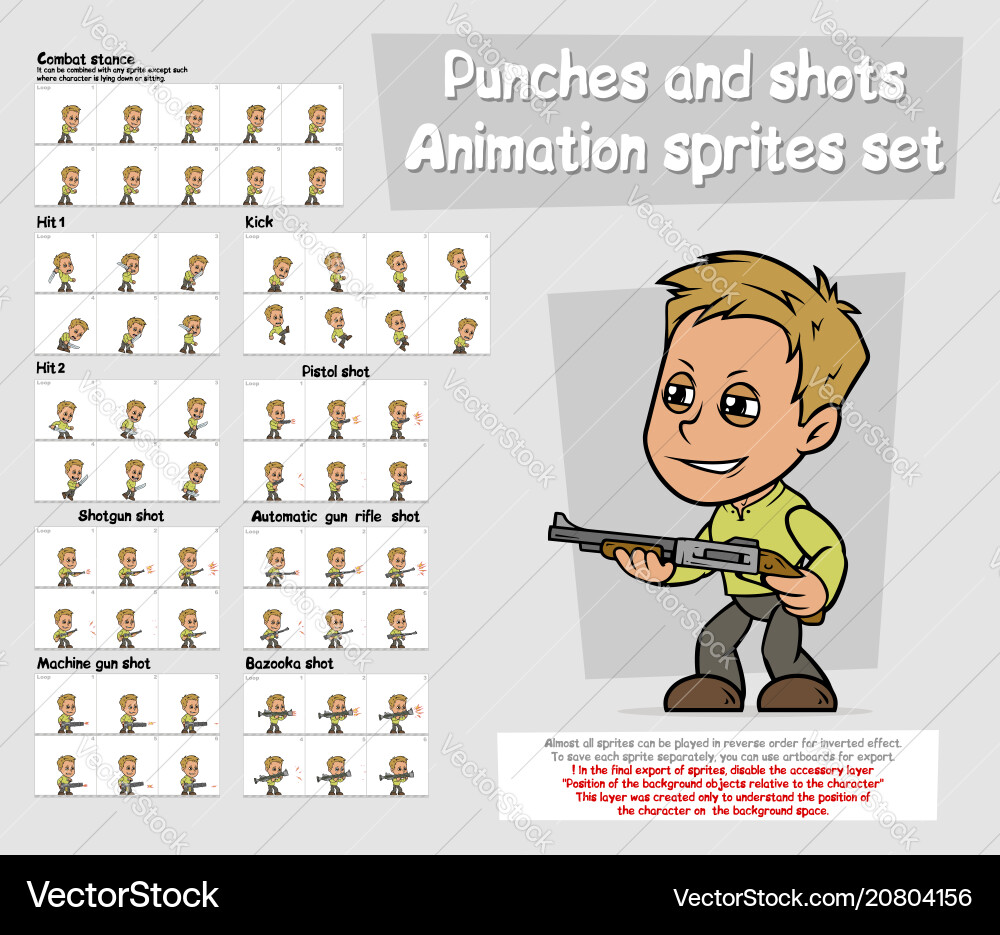 Cartoon boy character animation sprites sheet set Vector Image